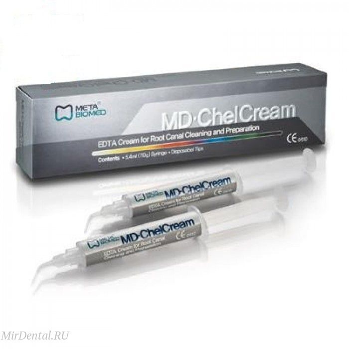Материал стоматологический для обработки и очистки корневых каналов - MD-ChelCream  пластиковый шприц 7 г - 2 шт. и эндоканальные наконечники к шприцу - 10 шт.