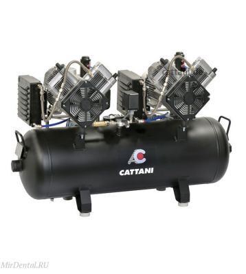Компрессор стоматологический безмасляный 3х фазный Cattani на 5-6 установок, тандем 2 мотора по 2 цилиндра, с 2 осушителями Cattani (Италия)