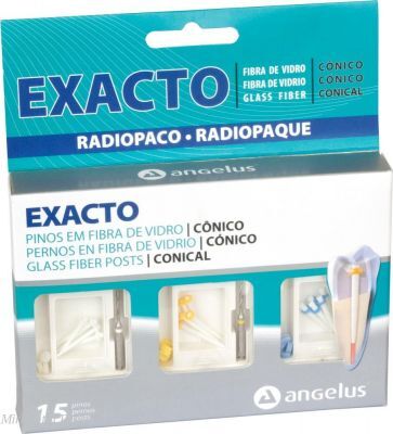 Штифты стоматологические стекловолоконные - Exacto Kit, полный комплект, уп/15шт+3бора (№1-5шт. d= 0,7мм + 1бор  №2-5шт. d= 0,9мм + 1бор  №3-5шт. d=1,1мм + бор) ANGELUS (Бразилия)