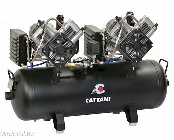 Компрессор стоматологический безмасляный Cattani на 5-6 установок, тандем 2 мотора по 2 цилиндра, с 2 осушителями