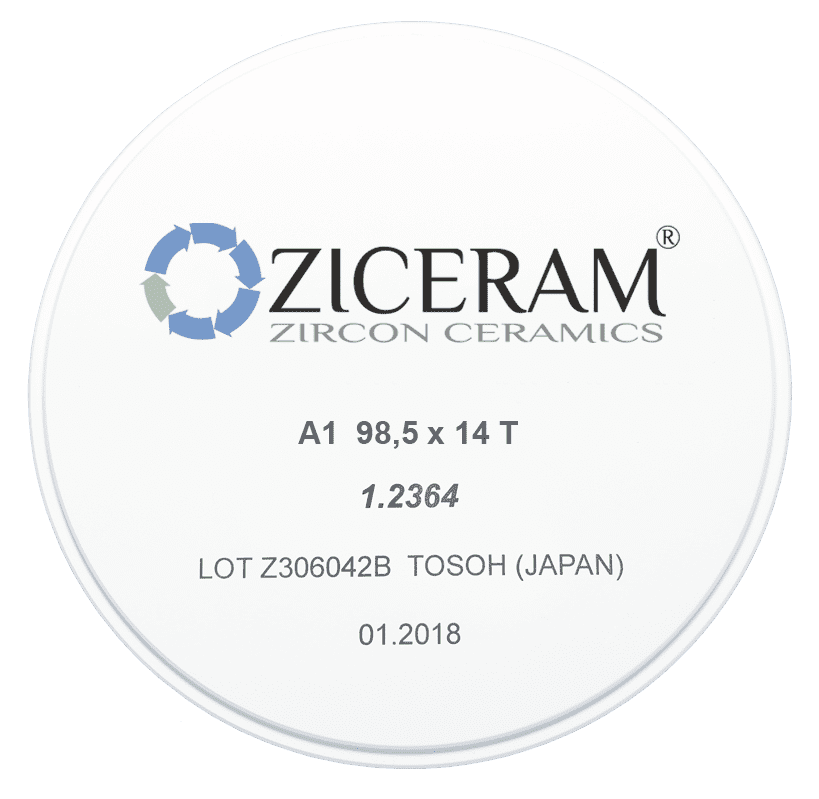 Заготовки диоксида циркония ZICERAM с оттенком А1 98,5x14T, транслюцентные