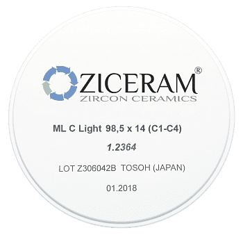 Многослойные заготовки диоксида циркония ML C Light 98,5х14 (C1-C4)