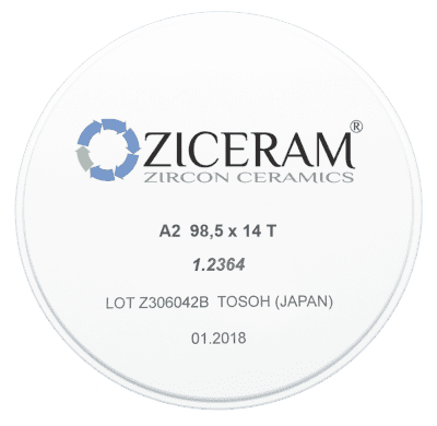 Заготовки диоксида циркония ZICERAM с оттенком А2 98,5x14T, транслюцентные ООО "Циркон Керамика"