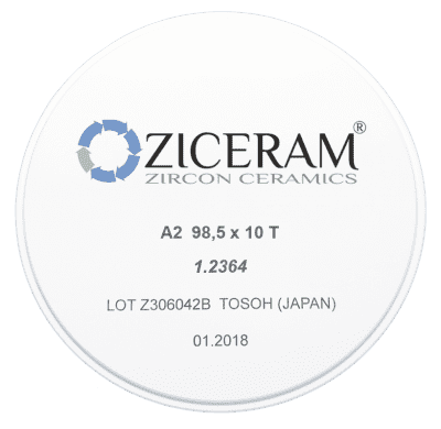 Заготовки диоксида циркония ZICERAM с оттенком А2 98,5x10T, транслюцентные ООО "Циркон Керамика"