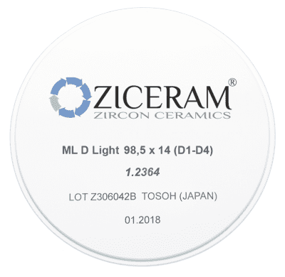 Многослойные заготовки диоксида циркония  ML B Light 98,5х14 (B1-B4) ООО "Циркон Керамика"