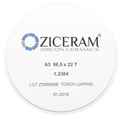 Заготовки диоксида циркония ZICERAM с оттенком А3 98,5x22T, транслюцентные ООО "Циркон Керамика"
