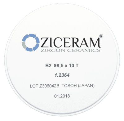 Заготовки диоксида циркония ZICERAM с оттенком В2 98,5x10T, транслюцентные ООО "Циркон Керамика"