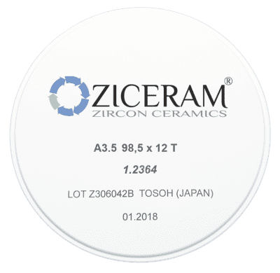 Заготовки диоксида циркония ZICERAM с оттенком А3.5 98,5x12T, транслюцентные ООО "Циркон Керамика"