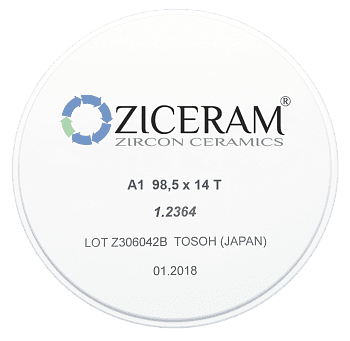 Заготовки диоксида циркония ZICERAM с оттенком А1 98,5x14T, транслюцентные