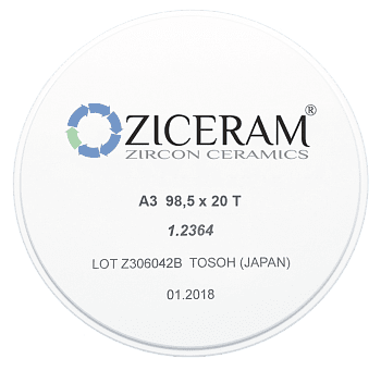 Заготовки диоксида циркония ZICERAM с оттенком А3 98,5x20T, транслюцентные