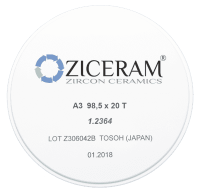 Заготовки диоксида циркония ZICERAM с оттенком А3 98,5x20T, транслюцентные ООО "Циркон Керамика"