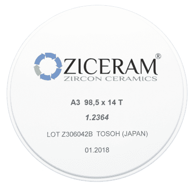 Заготовки диоксида циркония ZICERAM с оттенком А3 98,5x14T, транслюцентные ООО "Циркон Керамика"