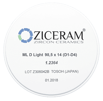 Многослойные заготовки диоксида циркония ML D Light 98,5х14 (D2-D4)