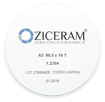 Заготовки диоксида циркония ZICERAM с оттенком А3 98,5x16T, транслюцентные ООО "Циркон Керамика"