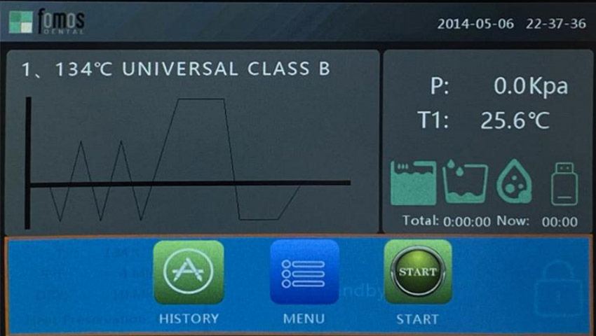 Интерфейс отслеживания истории циклов стерилизации Fomos 17L