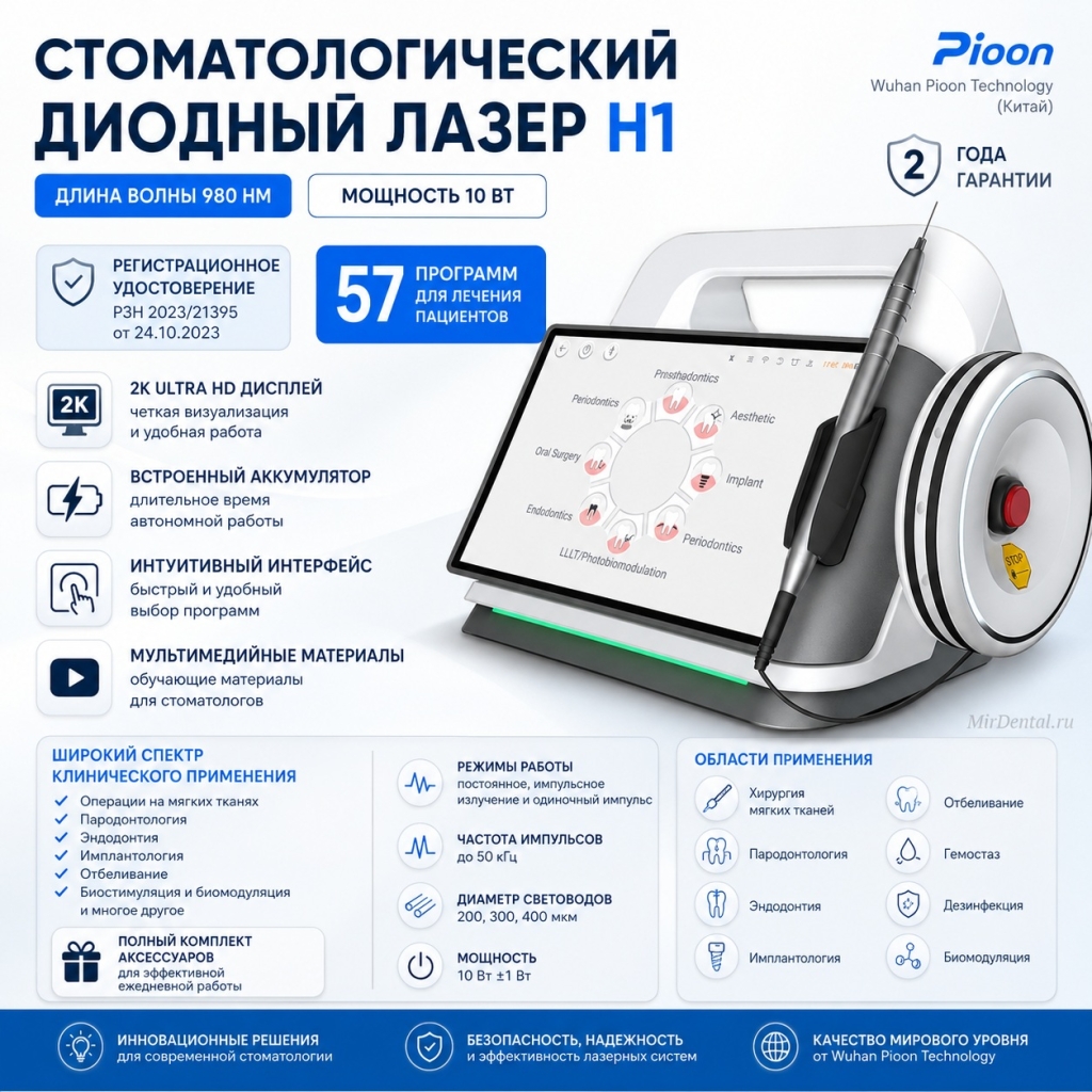 H1 Стоматологический диодный лазер, длина волны 980 нм · Wuhan Pioon Technology (Китай)