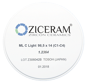 Многослойные заготовки диоксида циркония ML C Light 98,5х14 (C1-C4)