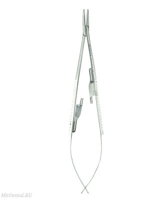 Иглодержатель с фиксатором, изогнутый с насечками Castroviejo, 14 см Medenta-Instruments (Пакистан)  121-424-P