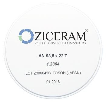 Заготовки диоксида циркония ZICERAM с оттенком А3 98,5x22T, транслюцентные