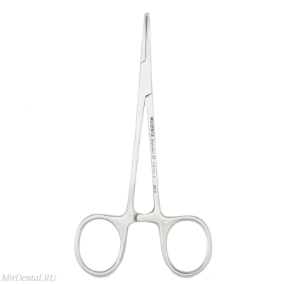 Зажим кровоостанавливающий изогнутый Micro halstead, 1х2 зубый, 12.5см Medenta-Instruments (Пакистан)  113-117-P