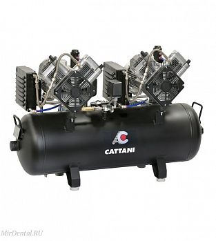 Компрессор стоматологический безмасляный 3х фазный Cattani на 5-6 установок, тандем 2 мотора по 2 цилиндра, с 2 осушителями