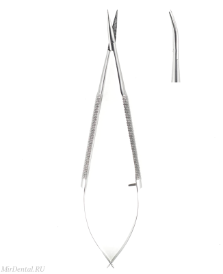 Ножницы микрохирургические изогнутые по плоскости Gomel 16 см Medenta-Instruments (Пакистан)  131-255