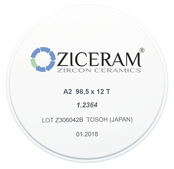 Заготовки диоксида циркония ZICERAM с оттенком А2 98,5x12T, транслюцентные