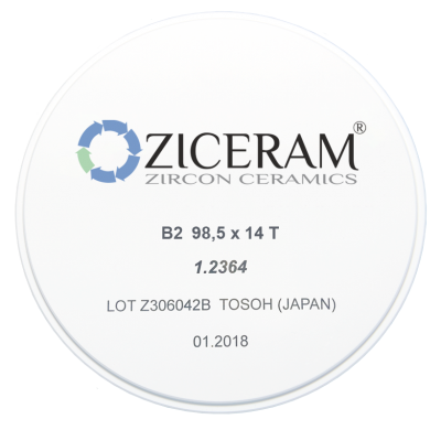 Заготовки диоксида циркония ZICERAM с оттенком В2 98,5x14T, транслюцентные ООО "Циркон Керамика"