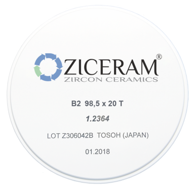 Заготовки диоксида циркония ZICERAM с оттенком В2 98,5x20T, транслюцентные ООО "Циркон Керамика"