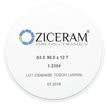 Заготовки диоксида циркония ZICERAM с оттенком А3.5 98,5x12T, транслюцентные