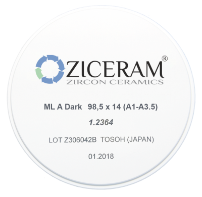 Многослойные заготовки диоксида циркония ML A Dark 98,5х14 (A1-A3.5) ООО "Циркон Керамика"