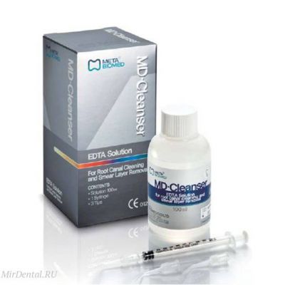 Материал стоматологический для обработки и очистки корневых каналов - MD-Cleanser пластиковый флакон 100 мл - 1 шт., пластиковый шприц 1 мл - 1 шт., эндоканальные наконечники к шприцу - 3 шт. Meta Biomed (Ю. Корея)  