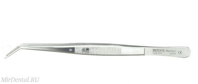 Пинцет стоматологический с фиксатором, с насечками, ребристый, 15см Medenta-Instruments Co (Пакистан)