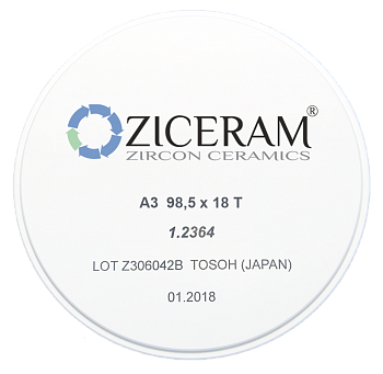 Заготовки диоксида циркония ZICERAM с оттенком А3 98,5x18T, транслюцентные