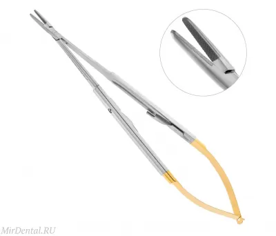 Иглодержатель хирургический прямой Micro-Nadelhalter TC, 18 см, 40-47* HLW Dental (Германия)