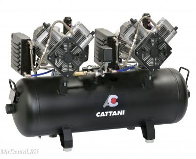 Компрессор стоматологический безмасляный Cattani на 5-6 установок, тандем 2 мотора по 2 цилиндра, с 2 осушителями Cattani (Италия)