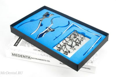 Комплект "Раббер Дам" SET-129-TN, 4 инструмента + 8 креплений (TiAlN) Medenta-Instruments Co (Пакистан)