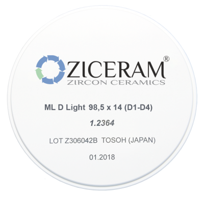 Многослойные заготовки диоксида циркония ML D Light 98,5х14 (D2-D4) ООО "Циркон Керамика"